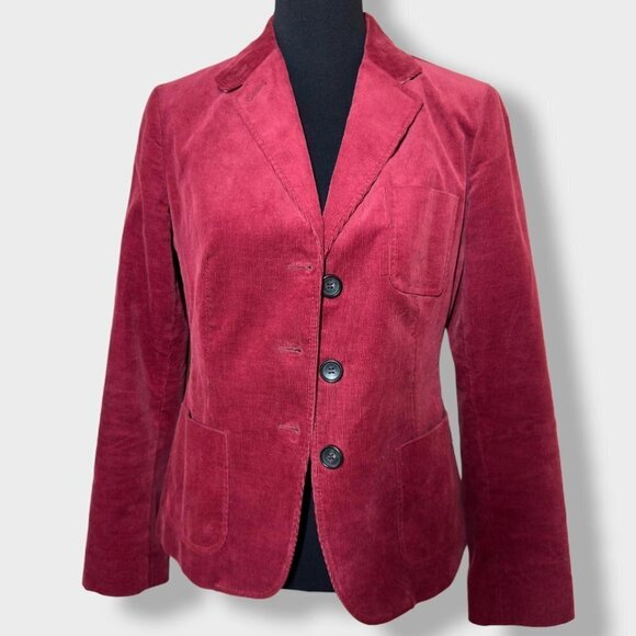 TALBOT'S Classic Corduroy Burgundy Triple Pocket Blazer Waist Coat Size 6 - Picture 1 of 5
